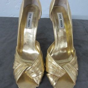 Steve Madden Gold Leather Peep Toe Evening Cocktail Formal High Heels 9.5B